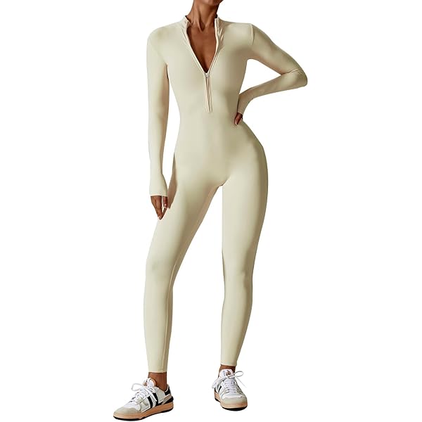 Amazon.com: JOAU Women Long Sleeve Ribbed Knit Jumpsuit Zip Up